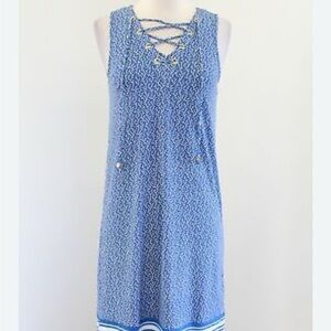 Michael Kors Blue Coral Print Lace Up Shift Dress Sleeveless Size M